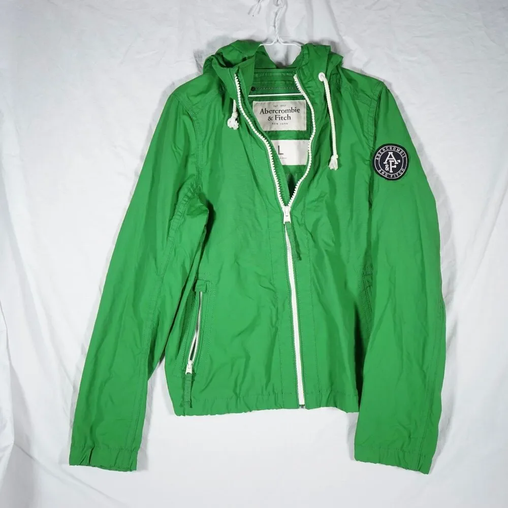 Abercrombie & Fitch Green Full Zip Nylon Jacket Patch Logo Large